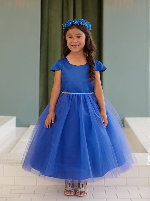 Girls Multi Color Square Neckline Cap Sleeve Flower Girl Dress 2-12
